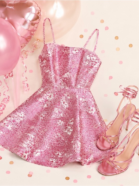 Lulus Dresses & Skirts - Lulus Dreamy Babe Pink Floral Jacquard Mini Skater Dress - Size S